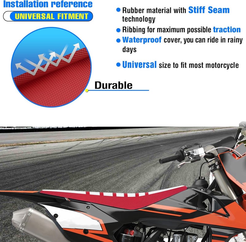 MCHMFG Universal Ribbed Dirt Bike Seat Cover - Gripper Soft Seat Cover for Most Dirt Pit Bike Motorcycle (Red-White) - Image 5